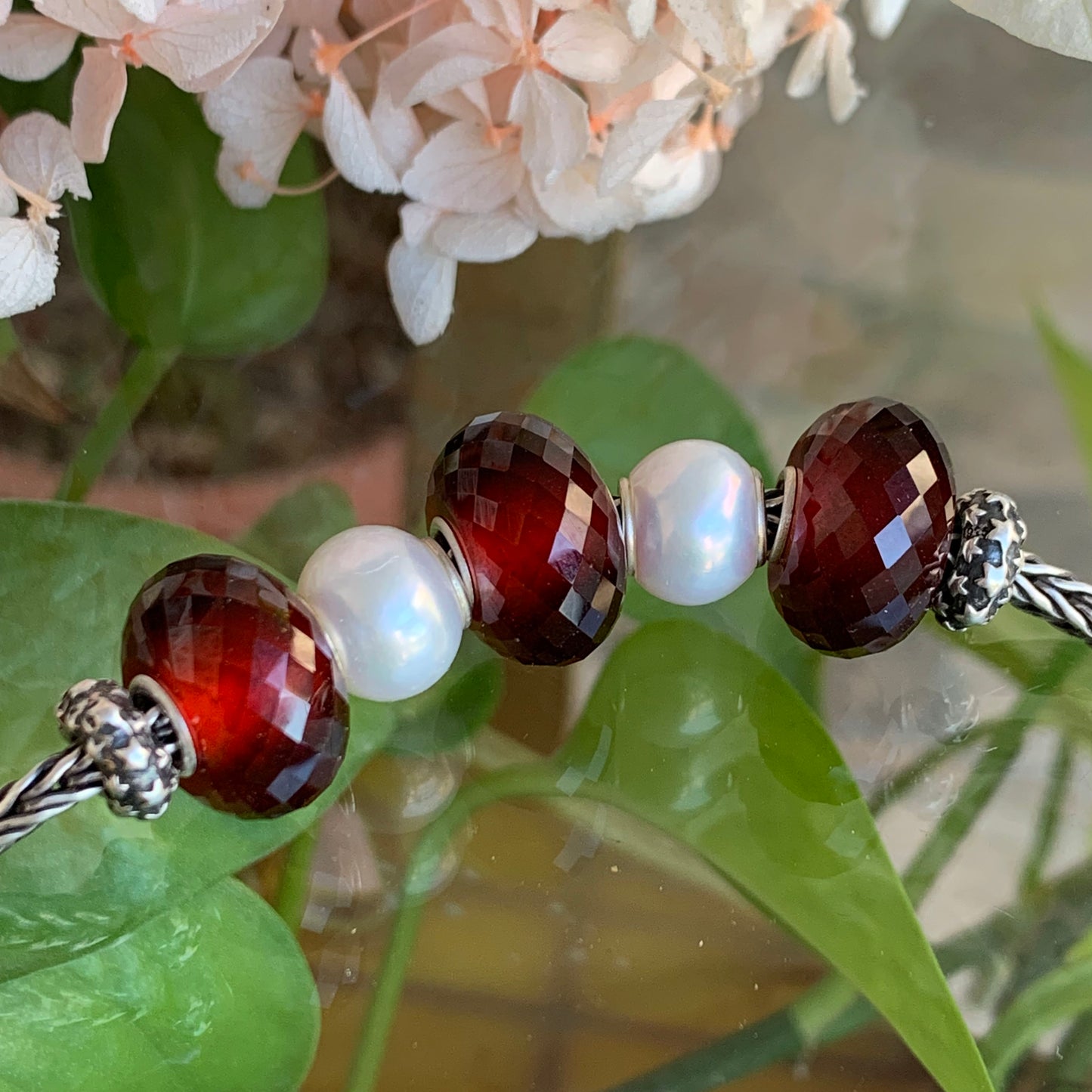 Hessonite Garnet Faceted Gemstone Bead with Silver Big Core for European Charm Bracelets