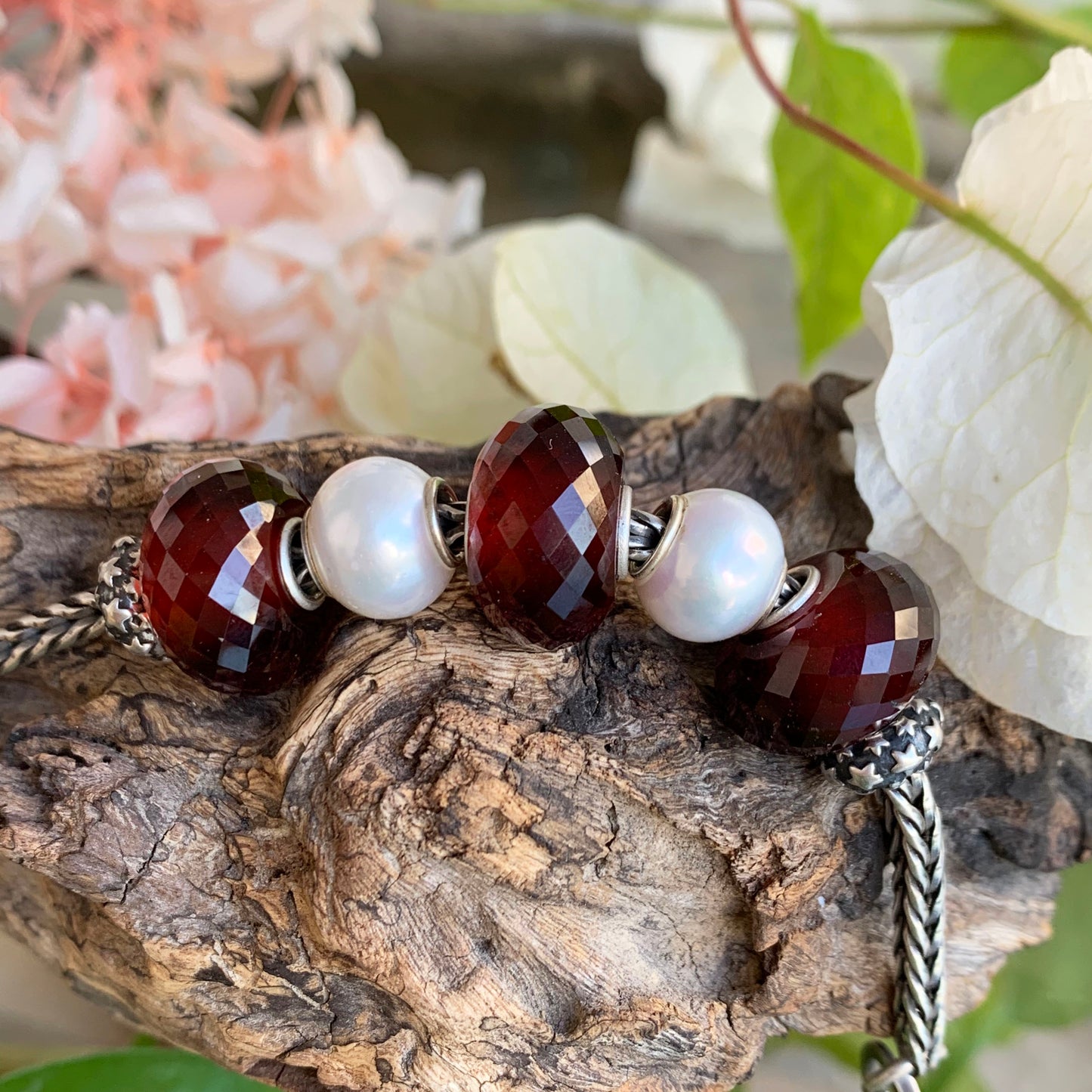 Hessonite Garnet Faceted Gemstone Bead with Silver Big Core for European Charm Bracelets