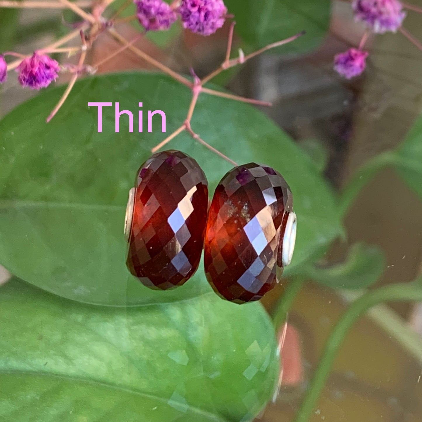 Hessonite Garnet Faceted Gemstone Bead with Silver Big Core for European Charm Bracelets