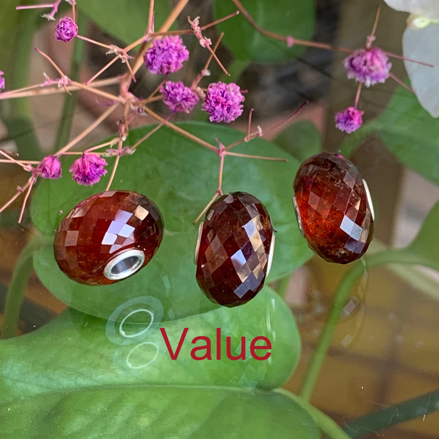 Hessonite Garnet Faceted Gemstone Bead with Silver Big Core for European Charm Bracelets