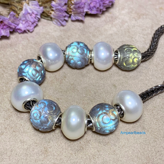 Round Carved Labradorite Mini 10mm Beads Natural Gemstone Artisanbeads with Silver Core For Some Pandora Bangle and Trollbeads Bracelets