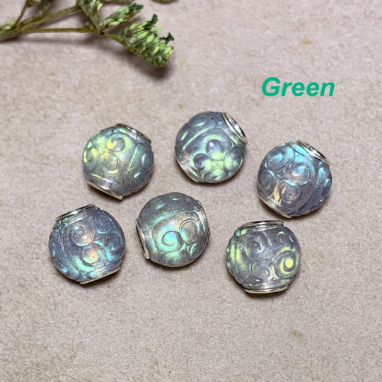 Round Carved Labradorite Mini 10mm Beads Natural Gemstone Artisanbeads with Silver Core For Some Pandora Bangle and Trollbeads Bracelets