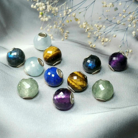 Ampearlbeads Faceted Amethyst Strawberry Labradorite Mini Beads with Silver Core Fit European Charm Bracelets
