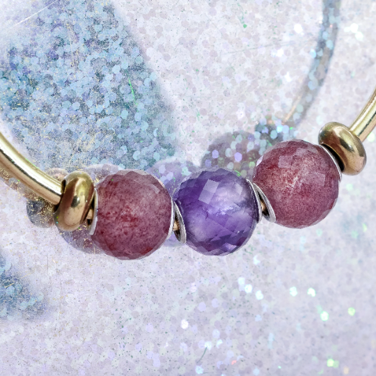 Ampearlbeads Faceted Amethyst Strawberry Labradorite Mini Beads with Silver Core Fit European Charm Bracelets
