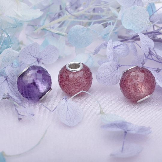 Ampearlbeads Faceted Amethyst Strawberry Labradorite Mini Beads with Silver Core Fit European Charm Bracelets