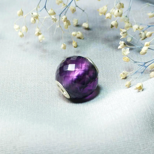 Ampearlbeads Faceted Amethyst Strawberry Labradorite Mini Beads with Silver Core Fit European Charm Bracelets