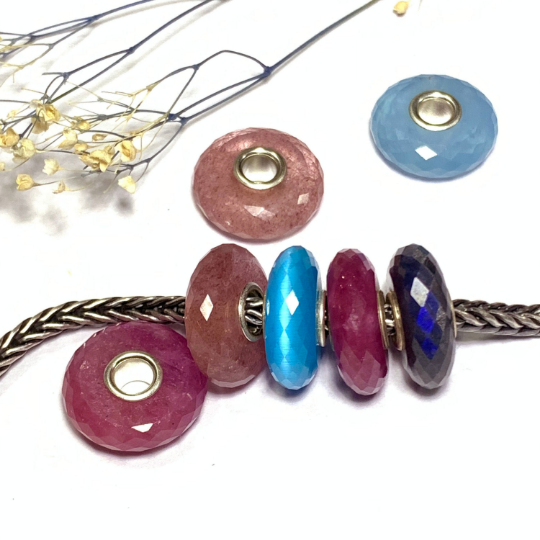 Faceted Thin Stunning Bead Labradorite White Moonstone with Small Core Large Hole Compatible Charms Bracelet