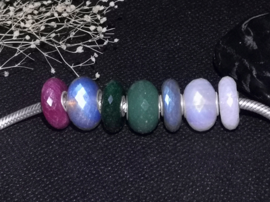 Faceted Thin Stunning Bead Labradorite White Moonstone with Small Core Large Hole Compatible Charms Bracelet