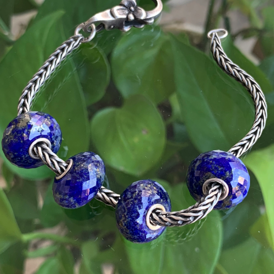 Faceted Lapis Lazuli Beads Gemstone Beads Blue Royal Blue Beads Small Core Beads with Silver Core Compatible For European Bracelet Bangles