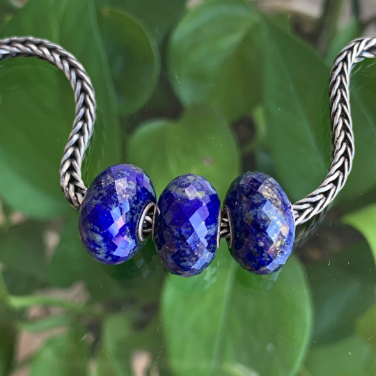 Faceted Lapis Lazuli Beads Gemstone Beads Blue Royal Blue Beads Small Core Beads with Silver Core Compatible For European Bracelet Bangles