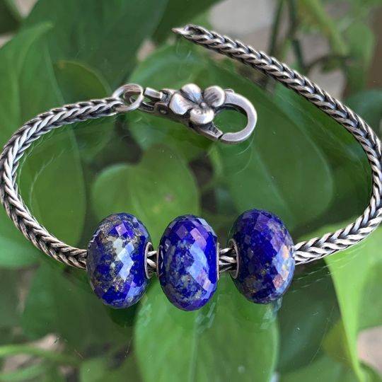 Faceted Lapis Lazuli Beads Gemstone Beads Blue Royal Blue Beads Small Core Beads with Silver Core Compatible For European Bracelet Bangles