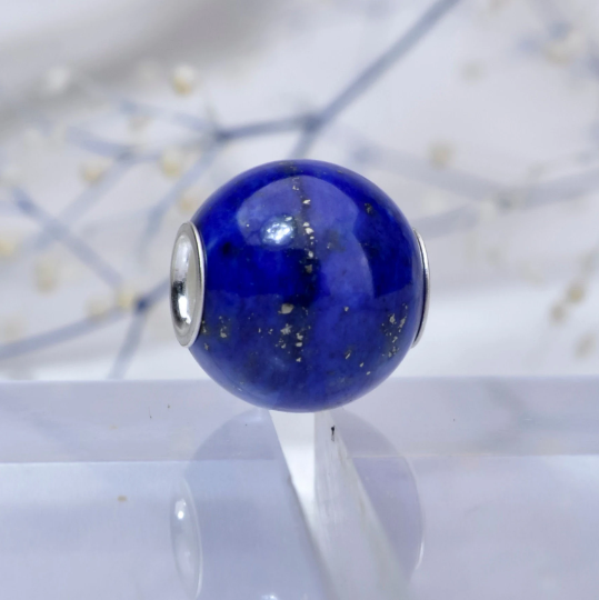 Mini Round Beads Lapis Lazuli Gemstone Small Core Beads with Silver Core Compatible for European Bracelets