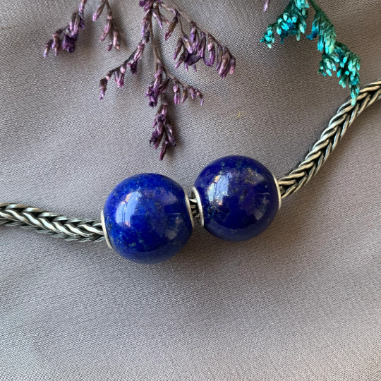Mini Round Beads Lapis Lazuli Gemstone Small Core Beads with Silver Core Compatible for European Bracelets