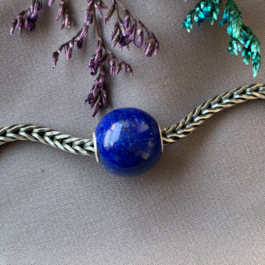 Mini Round Beads Lapis Lazuli Gemstone Small Core Beads with Silver Core Compatible for European Bracelets