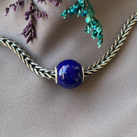 Mini Round Beads Lapis Lazuli Gemstone Small Core Beads with Silver Core Compatible for European Bracelets