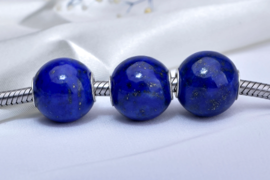 Mini Round Beads Lapis Lazuli Gemstone Small Core Beads with Silver Core Compatible for European Bracelets
