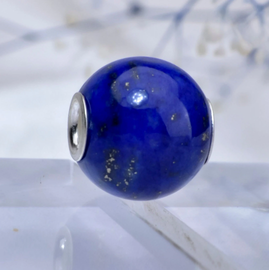 Mini Round Beads Lapis Lazuli Gemstone Small Core Beads with Silver Core Compatible for European Bracelets