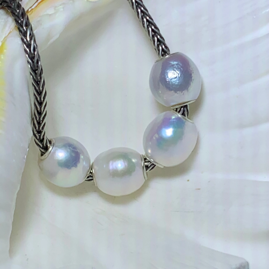 Unique Irregular Shape Large Size White Freshwater Pearl Beads Silver Core for European Charm Trollbeads Bracelets or Some Pandora Bangles