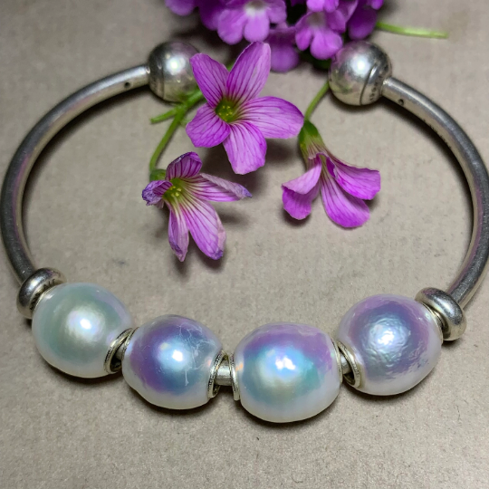 Unique Irregular Shape Large Size White Freshwater Pearl Beads Silver Core for European Charm Trollbeads Bracelets or Some Pandora Bangles