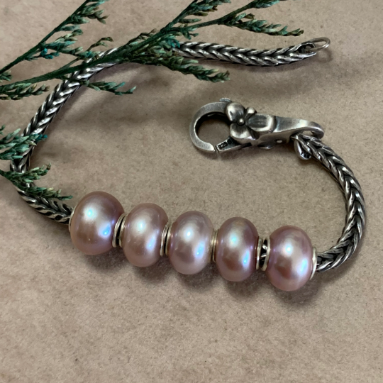 Lilac Purple or Purple Orange Freshwater Oval Pearl Beads with Small Core for European Trollbeads Bracelets or Pandora Bangles