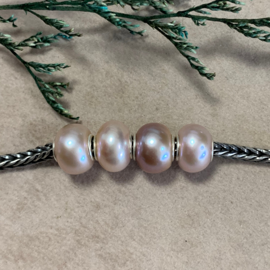 Lilac Purple or Purple Orange Freshwater Oval Pearl Beads with Small Core for European Trollbeads Bracelets or Pandora Bangles