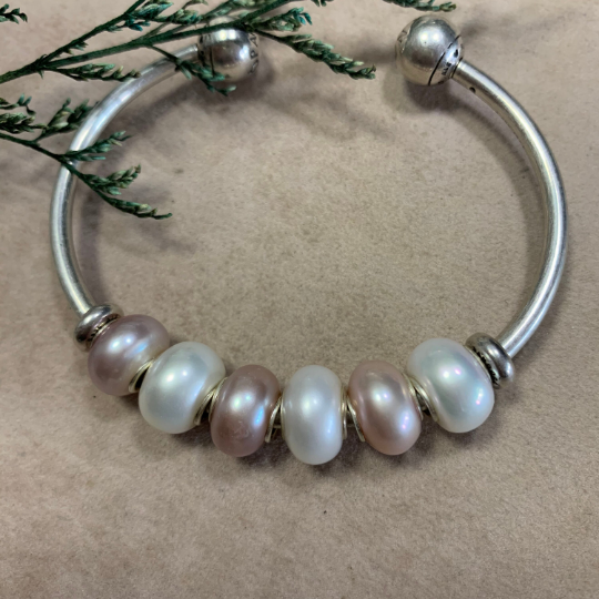Lilac Purple or Purple Orange Freshwater Oval Pearl Beads with Small Core for European Trollbeads Bracelets or Pandora Bangles