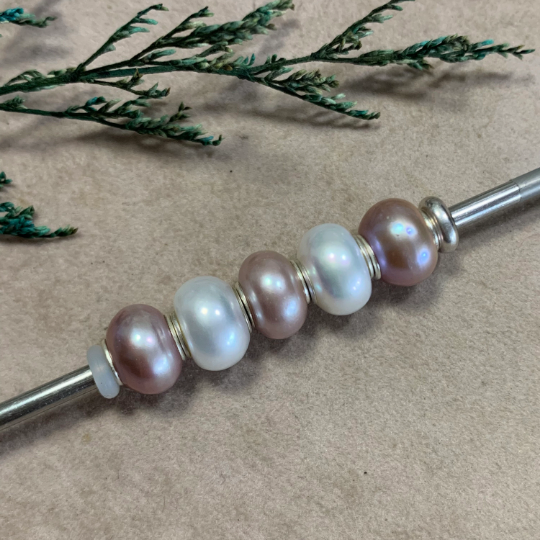 Lilac Purple or Purple Orange Freshwater Oval Pearl Beads with Small Core for European Trollbeads Bracelets or Pandora Bangles