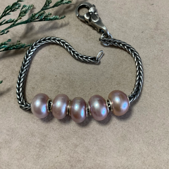 Lilac Purple or Purple Orange Freshwater Oval Pearl Beads with Small Core for European Trollbeads Bracelets or Pandora Bangles