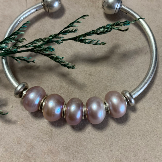 Lilac Purple or Purple Orange Freshwater Oval Pearl Beads with Small Core for European Trollbeads Bracelets or Pandora Bangles