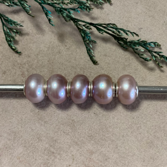 Lilac Purple or Purple Orange Freshwater Oval Pearl Beads with Small Core for European Trollbeads Bracelets or Pandora Bangles