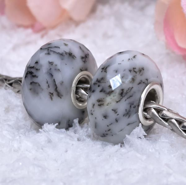 Faceted Dendritic Agate Carnelian Gemstone Bead with Sterling Silver Core for European Charm Bracelets