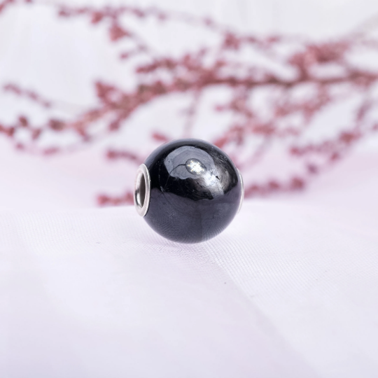 Mini Round Hypersthene beads with Small Silver Core for European Charm Trollbeads Bracelet or Pandora Bangle