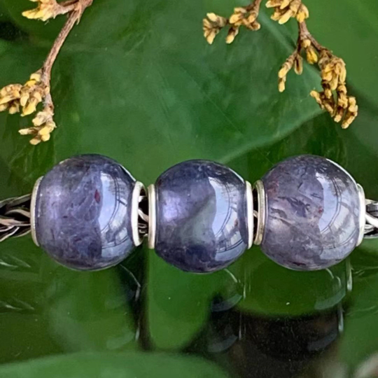 Mini Round Iolite Cordierite Beads Gemstone Beads Charm with Small Core for European Charm Trollbeads Bracelet Bangle or Pandora Bangle