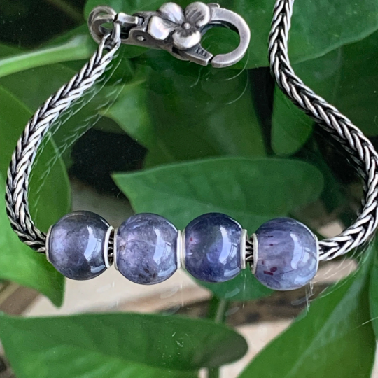 Mini Round Iolite Cordierite Beads Gemstone Beads Charm with Small Core for European Charm Trollbeads Bracelet Bangle or Pandora Bangle