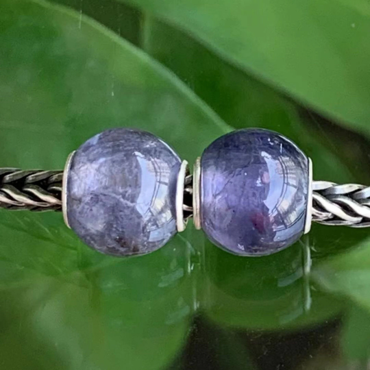 Mini Round Iolite Cordierite Beads Gemstone Beads Charm with Small Core for European Charm Trollbeads Bracelet Bangle or Pandora Bangle