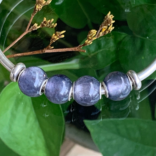 Mini Round Iolite Cordierite Beads Gemstone Beads Charm with Small Core for European Charm Trollbeads Bracelet Bangle or Pandora Bangle