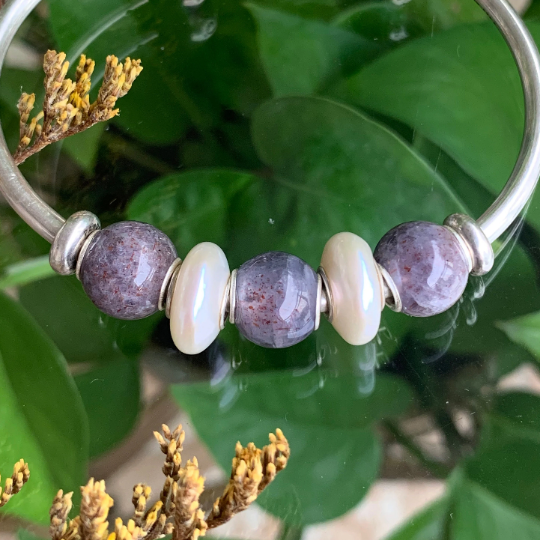 Mini Round Iolite Cordierite Beads Gemstone Beads Charm with Small Core for European Charm Trollbeads Bracelet Bangle or Pandora Bangle