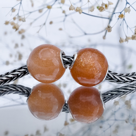 Mini Round Moonstone Beads Red Gray and Orange Moonstone Beads Golden Orange moonstone with Small Silver Core for Charm Trollbeads Bracelet