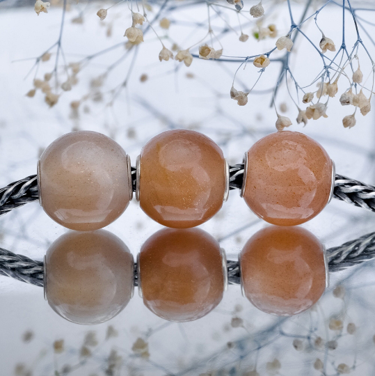 Mini Round Moonstone Beads Red Gray and Orange Moonstone Beads Golden Orange moonstone with Small Silver Core for Charm Trollbeads Bracelet