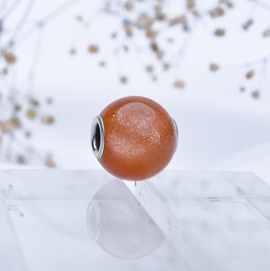 Mini Round Moonstone Beads Red Gray and Orange Moonstone Beads Golden Orange moonstone with Small Silver Core for Charm Trollbeads Bracelet