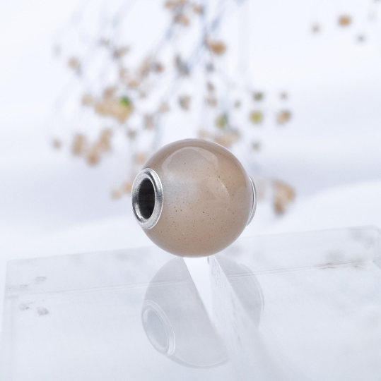 Mini Round Moonstone Beads Red Gray and Orange Moonstone Beads Golden Orange moonstone with Small Silver Core for Charm Trollbeads Bracelet