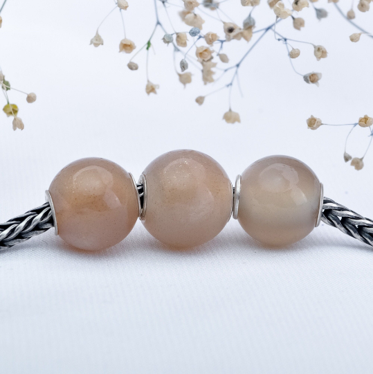 Mini Round Moonstone Beads Red Gray and Orange Moonstone Beads Golden Orange moonstone with Small Silver Core for Charm Trollbeads Bracelet