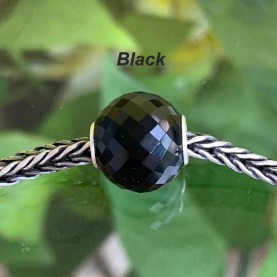 Faceted Ampearlbeads Mini Round Onyx Beads with Silver Core Red White Black Onyx for European Pandora and Trollbeads Bracelets or Bangles