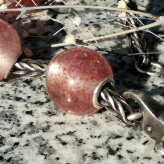 Mini Round Strawberry Quartz beads Gemstone Bead with Sterling Sliver Core for Trollbeads Bracelets or Pandora Bangles