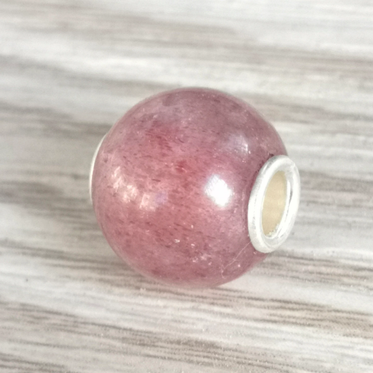 Mini Round Strawberry Quartz beads Gemstone Bead with Sterling Sliver Core for Trollbeads Bracelets or Pandora Bangles