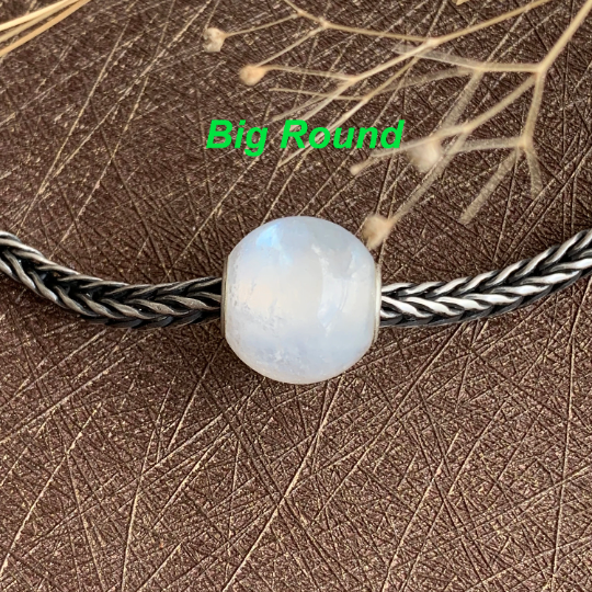 Romantic Ampearlbeads Mini Round White Moonstone Beads with Silver Core for European Bracelets or Bangles