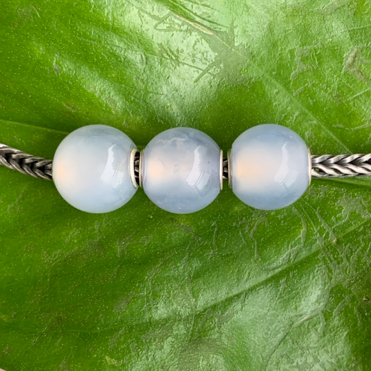 Mini Round Bead Natural Blue Chalcedony Bead European Bracelet Bead with Small Core Genuine Gemstone