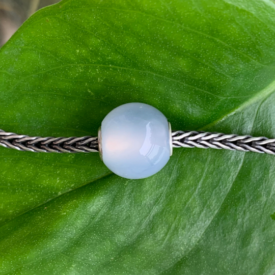 Mini Round Bead Natural Blue Chalcedony Bead European Bracelet Bead with Small Core Genuine Gemstone