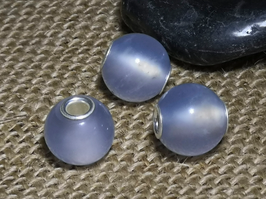 Mini Round Bead Natural Blue Chalcedony Bead European Bracelet Bead with Small Core Genuine Gemstone