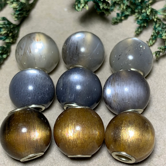 Charming Ampearlbeads Mini Round Natural Gray Moonstone Bead with Silver Core for European Trollbeads Pandora Bracelets or Bangles